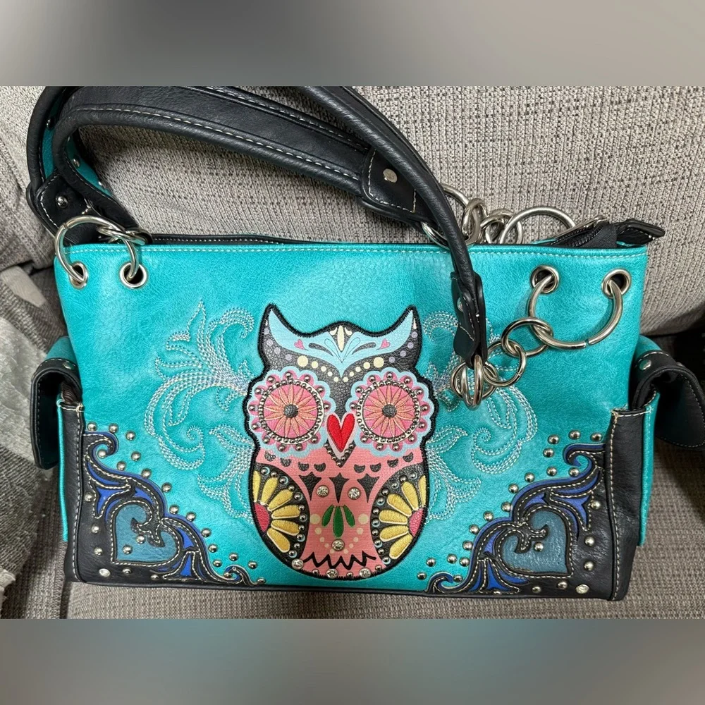 NWOT Turquoise, Jeweled, Owl  Purse Bag